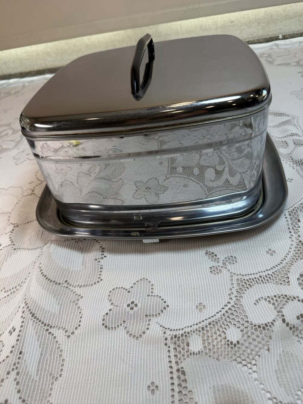 Vtg MCM Lincoln Beautyware Chrome Stainless Steel Cake Carrying Case Handle Rare - Picture 5 of 16